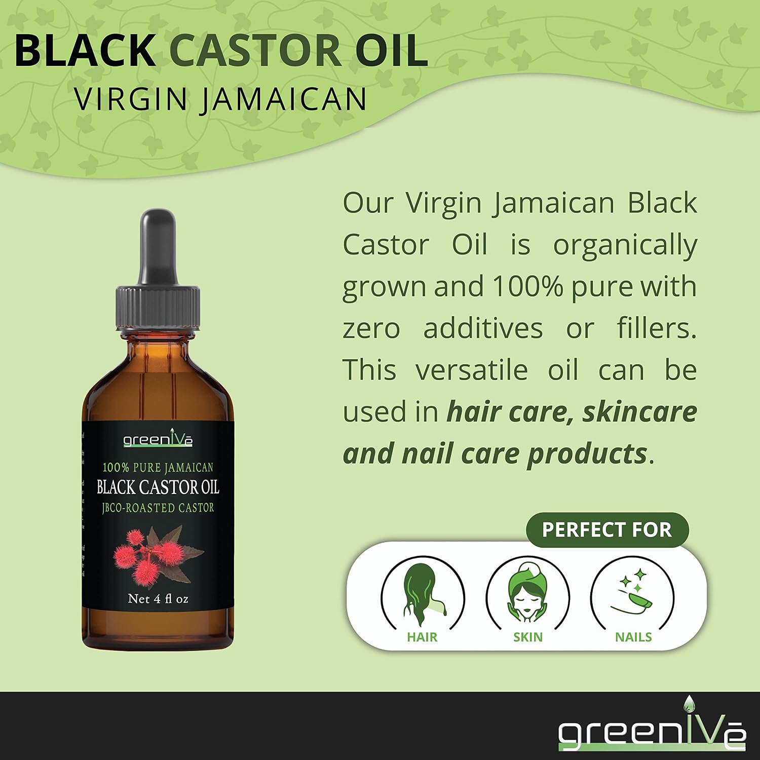 Greenive - Jamaican Black Castor Oil - 100% Pure - Exclusively on Amazon (4 Ounce)
