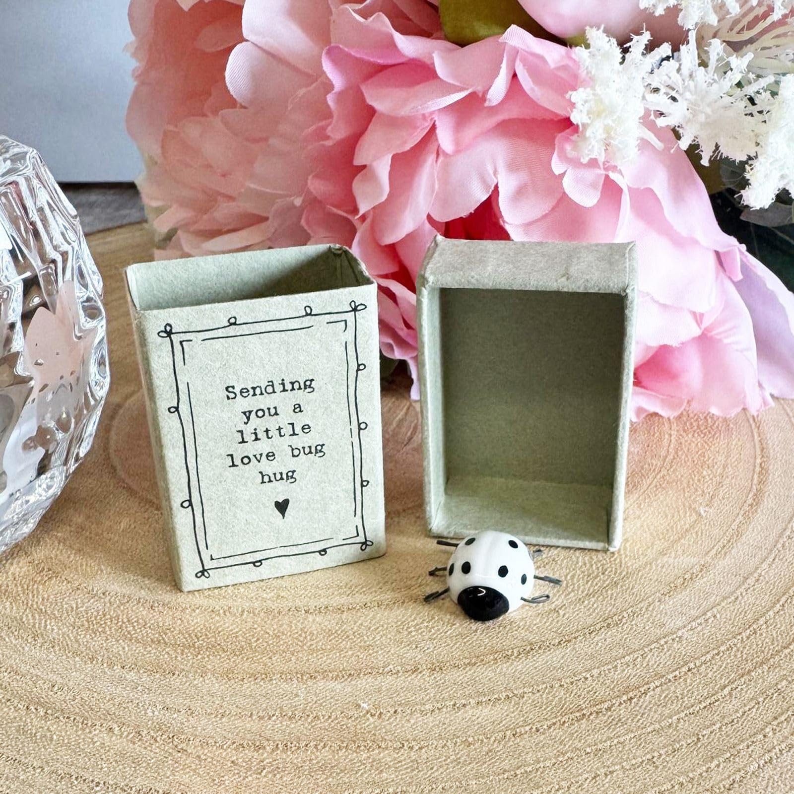 East of India Porcelain Matchbox with Ladybug Love Bug Hug, Sentimental Love Message Boxed Gift, 4.5 x 3 cm