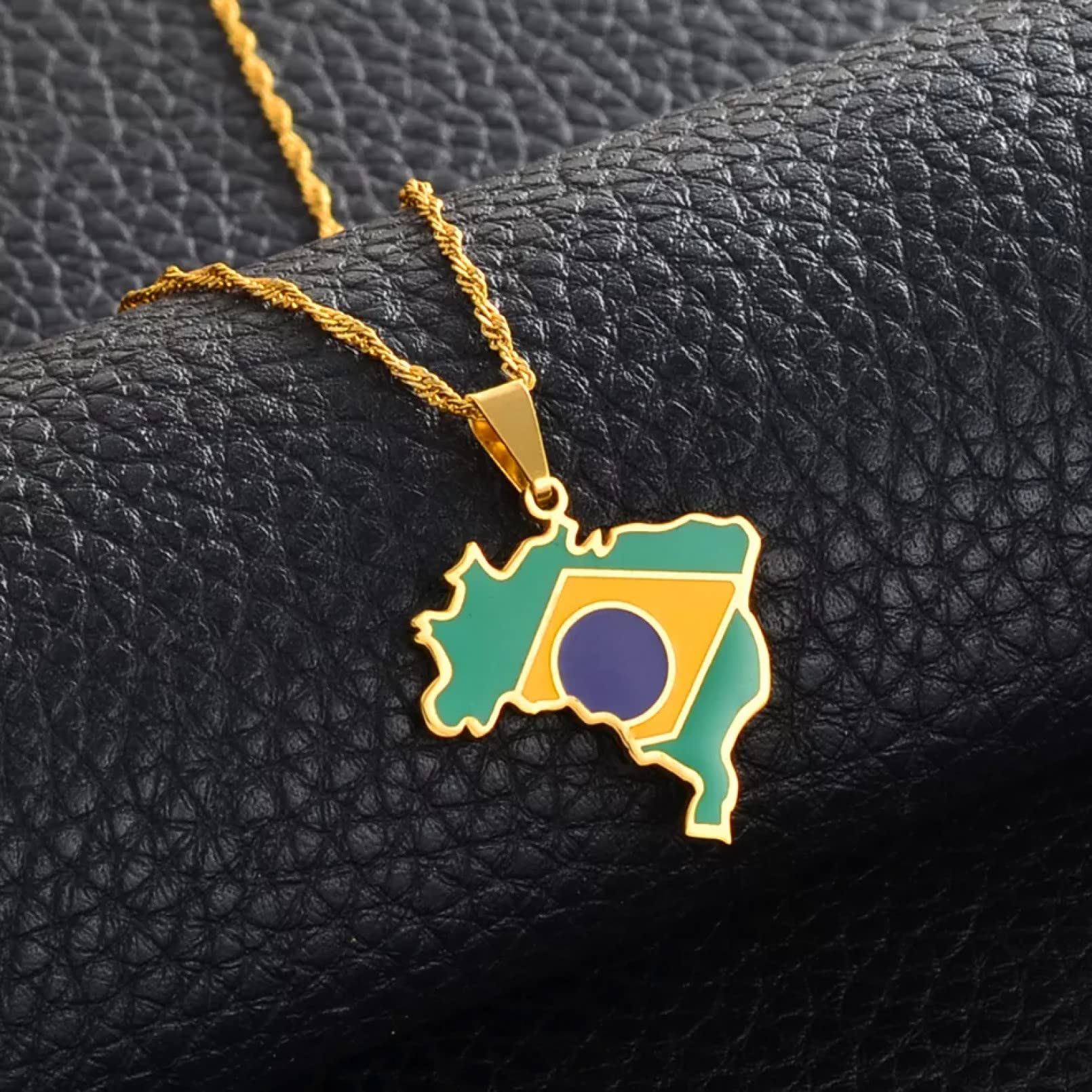 Collana con ciondolo bandiera e mappa del Brasile in acciaio inossidabile smaltato Mappe del Brasile Gioielli etnici per feste di compleanno color argento/oro  36