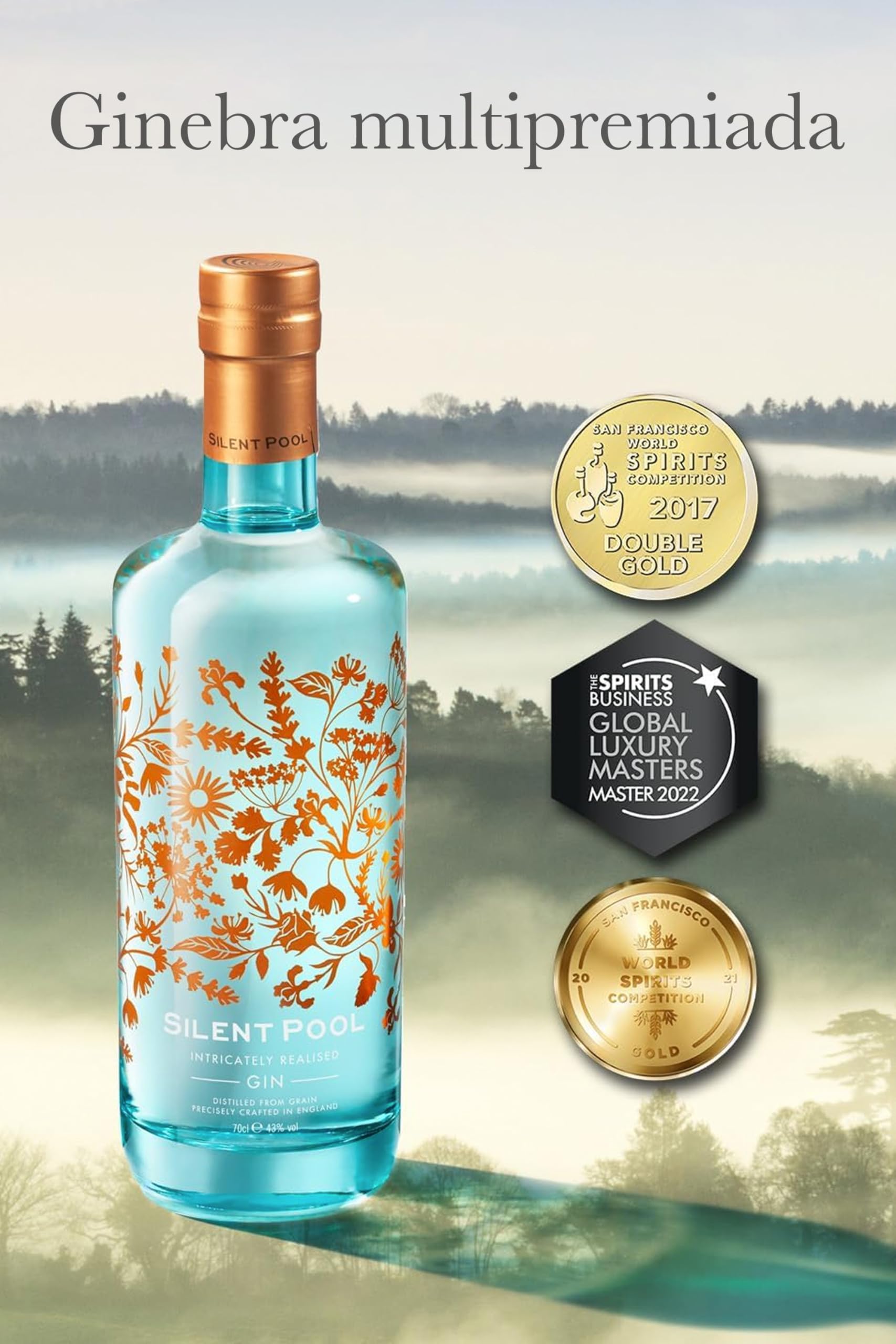 Silent Pool Gin – Ginebra Premium Artesanal Original con 24 Botánicos – 43% Vol. – Botella de 70 cl