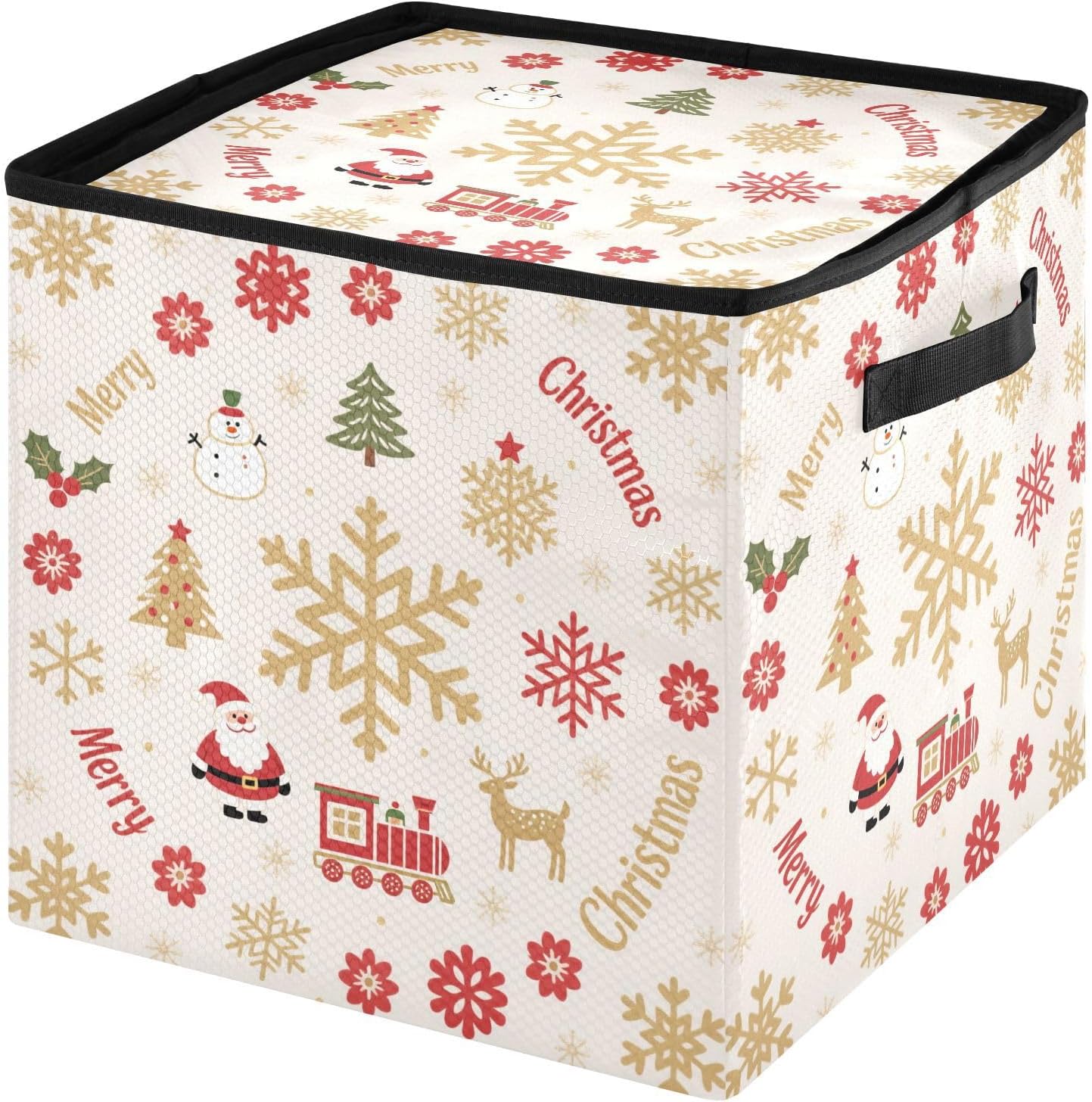 High Capacity Christmas ornament storage Holds Up to 64, Adjustable Dividers Large Holiday Storage Case with Lid,Merry Christmas Gold Snowflake and Red Flowers