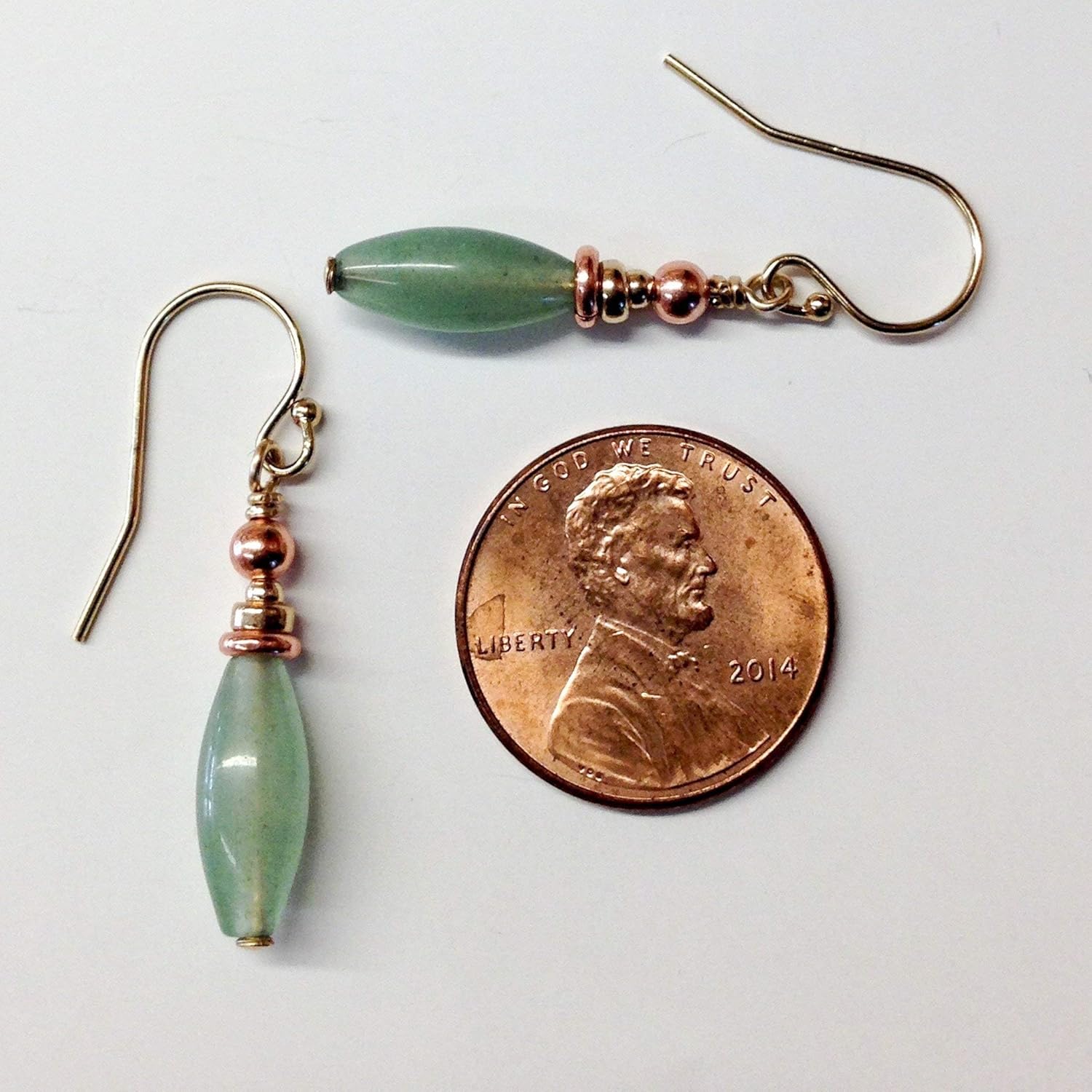 7th Anniversary Gifts for Women, Copper Earrings with Green Aventurine Stones and Gold