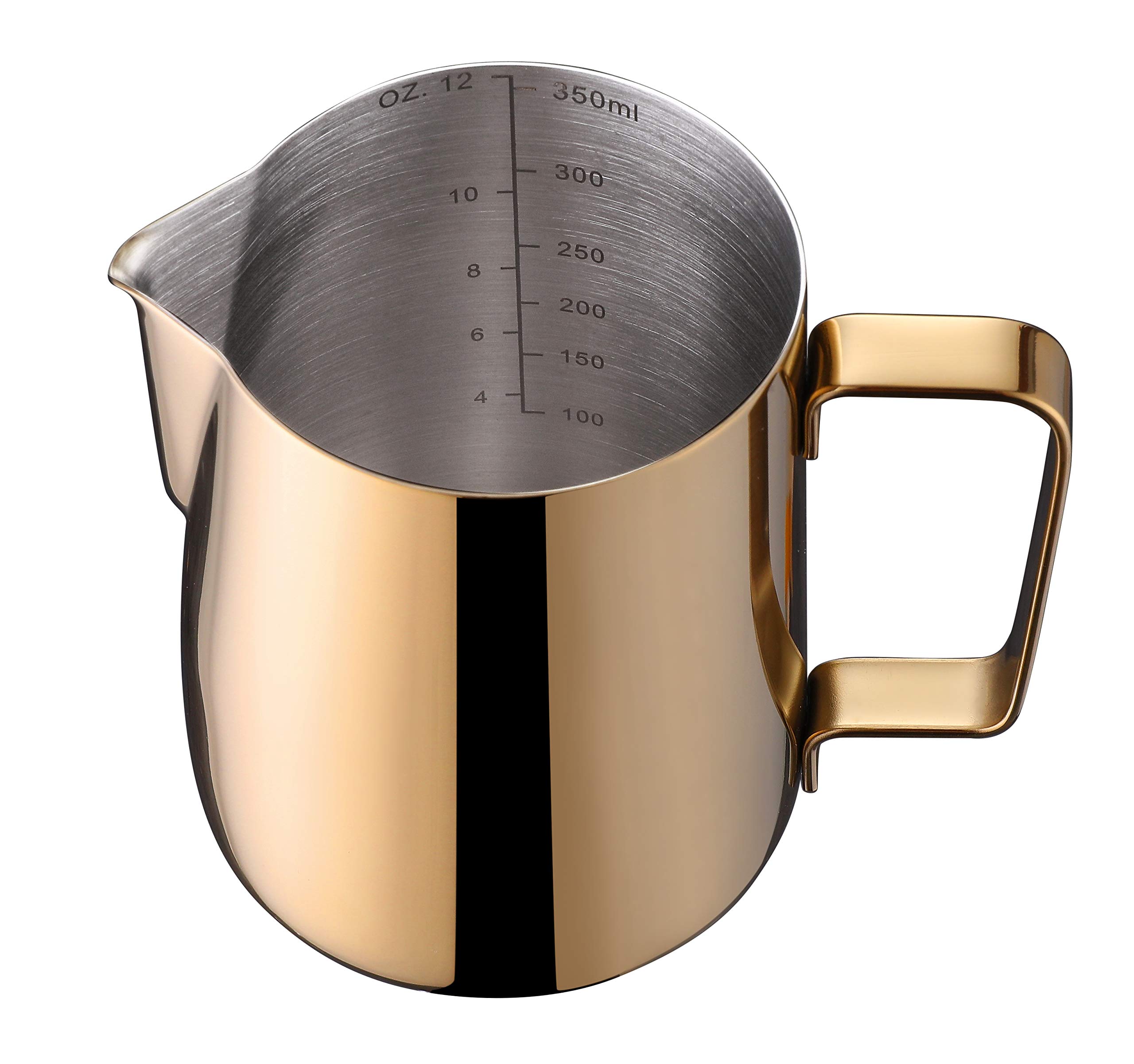 Joytata Milk Frothing Pitcher 12oz Stainless Steel Perfect for Latte Art,Espresso Maker,Cappuccino Maker-18/8 Stainless Steel Milk Frother 350ml