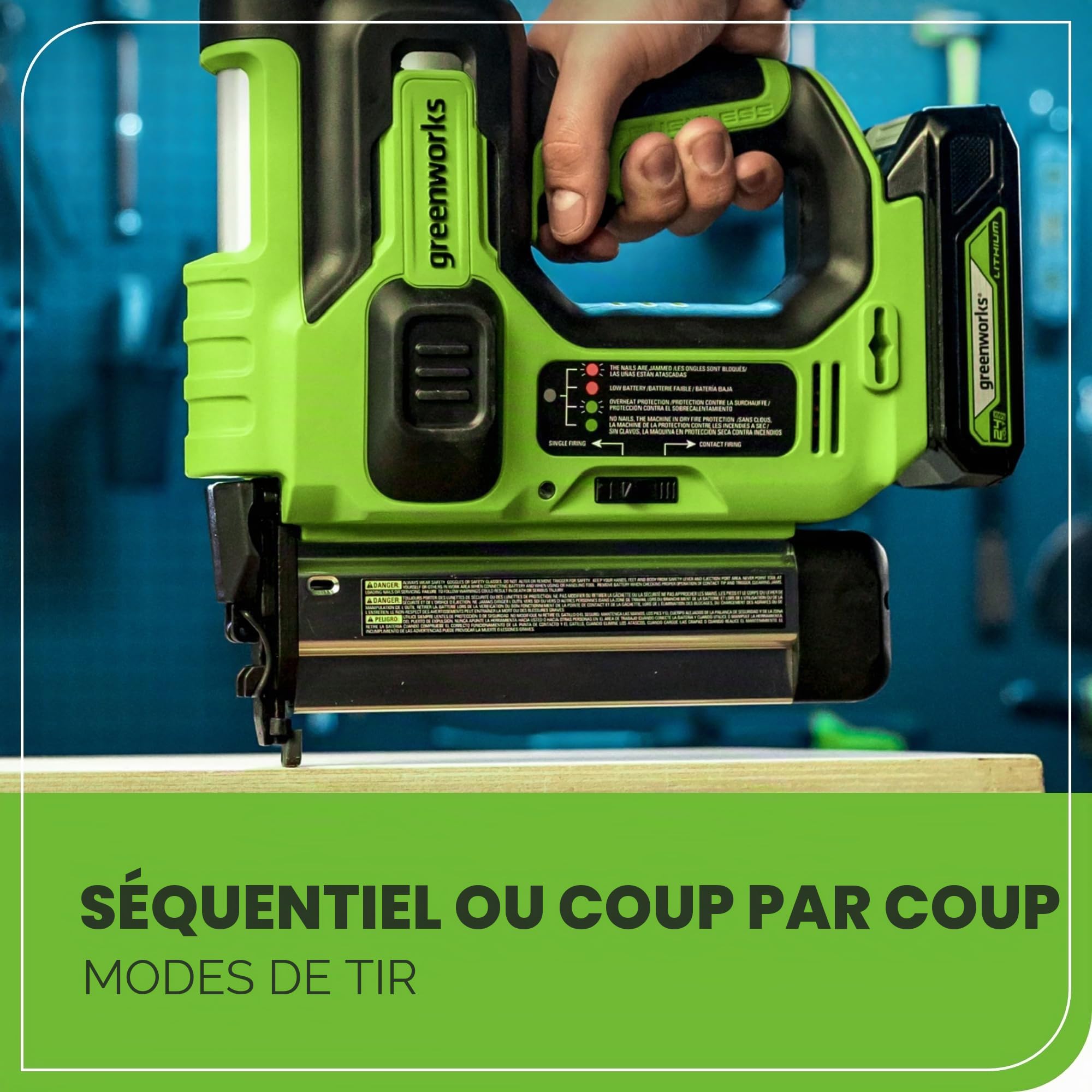 Greenworks Cloueuse Brad sans balais 24 V 18 GA - Agrafeuse sans fil, outil uniquement