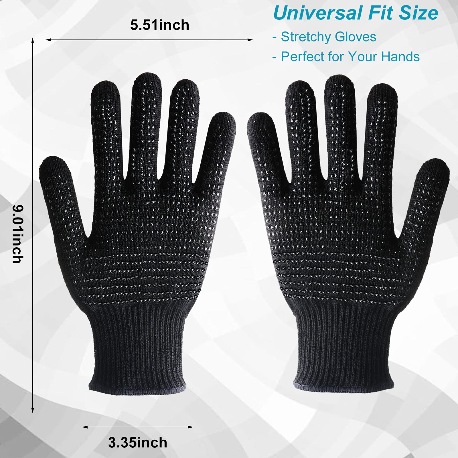 Guantes de calor para peinar el cabello, 2 guantes resistentes al calor con golpes de silicona, guantes profesionales a prueba de calor, bloqueo de calor para rizar, varita plana, herramientas de 2
