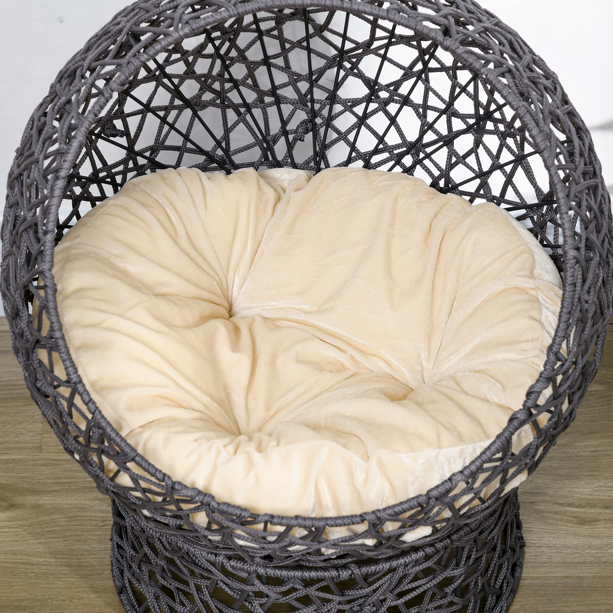 PawHut Cuccia per gatti con cuscino, cuccia per gatti in corda di poliestere, cuccia per gatti con base cilindrica, letto per animali domestici, viola+bianco crema, 50 x 50 x 60 cm