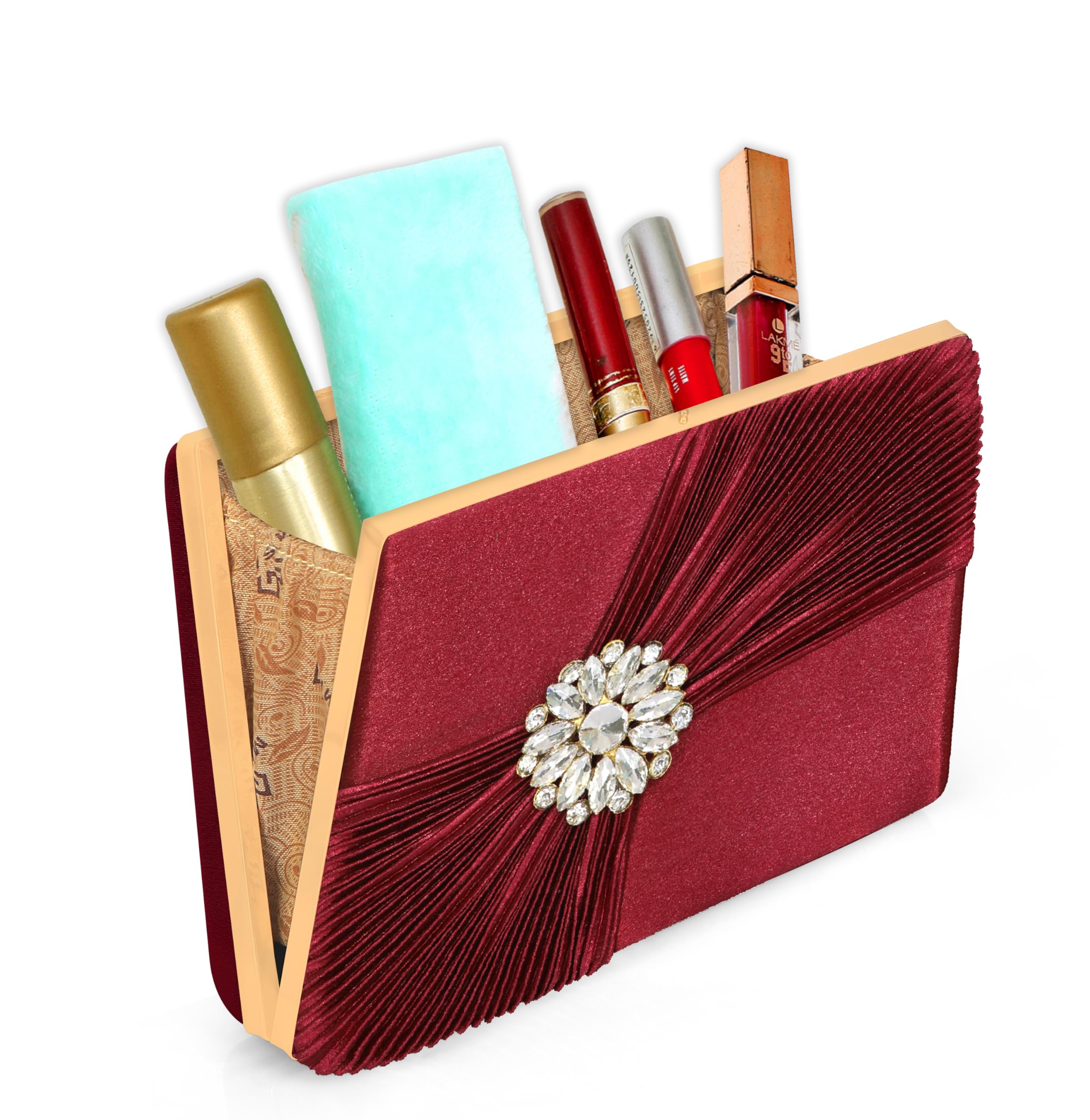 MISHA Crystal Radiance Clutch for Women with Handle and Chain Strap (MAROON) 2
