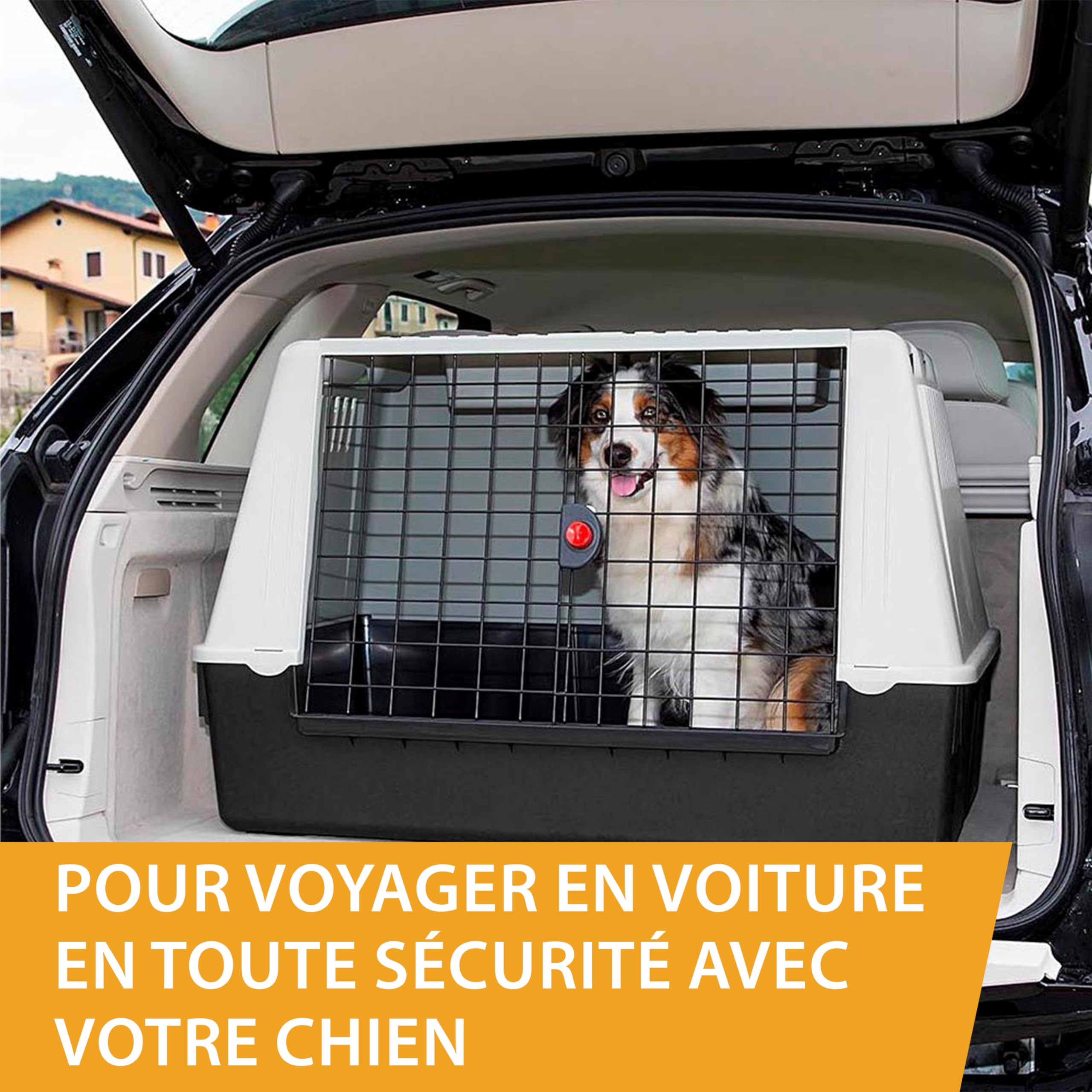Ferplast Transport Chiens pour Voiture ATLAS CAR 100, Grilles d'aération, Compartiments de rangement, Tapis Drainant