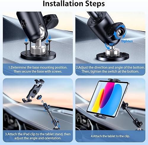 Miniatura 8 de CreaDream Soporte de tablet para automóvil, soporte de aluminio para tableta para camión, ángulo ajustable con base de taladro, soporte para iPad de