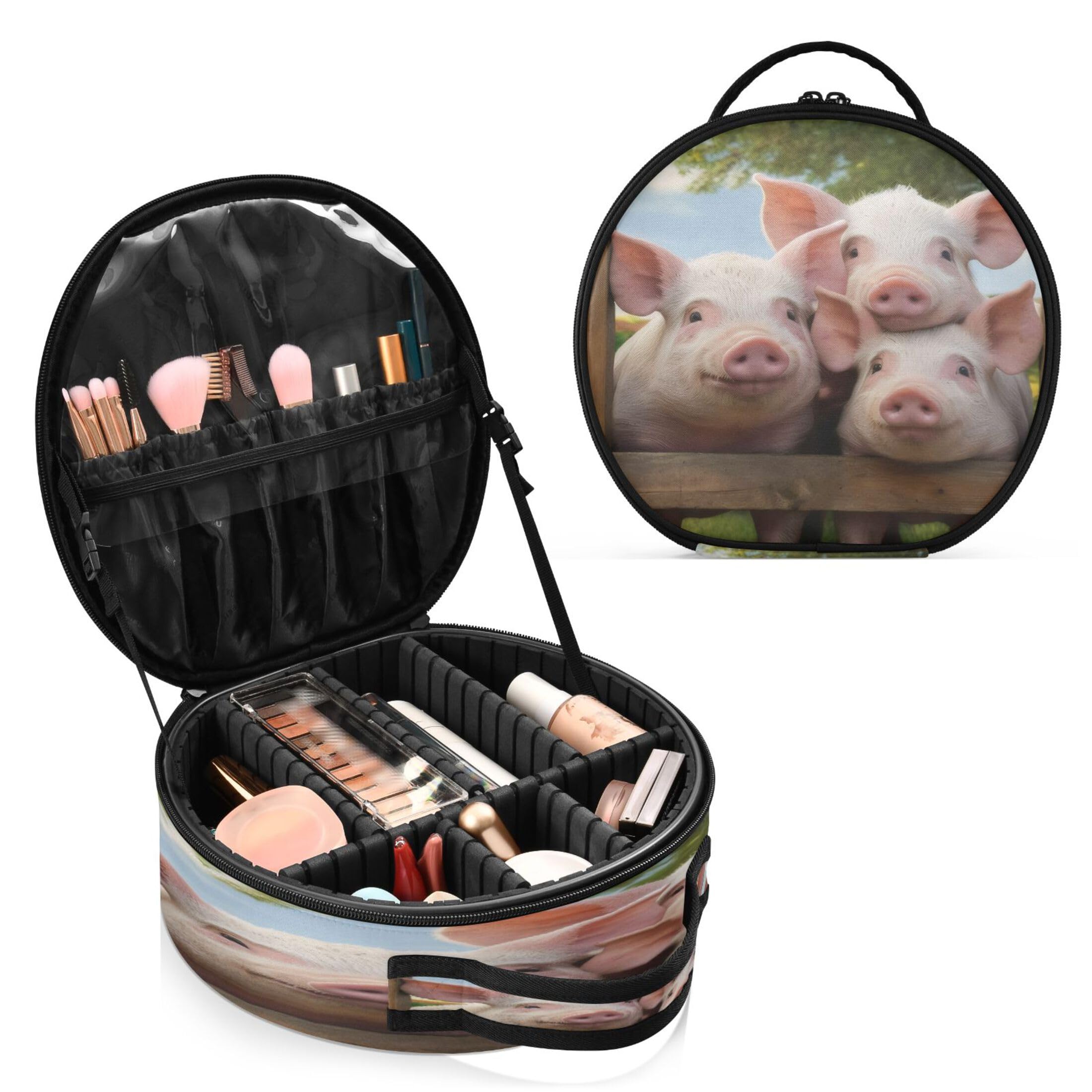 Takiito Pigs Travel Makeup Case Portable Makeup Box Artist Cosmetic Case Organizer With Adjustable Dividers