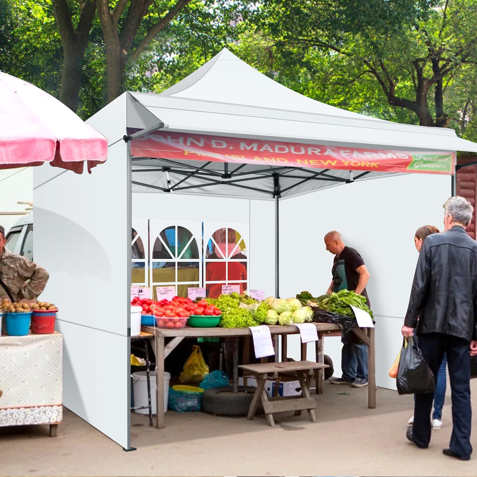 COBIZI 10x10 Pop Up Canopy Tent with Awning,Heavy Duty Canopy UPF 50+ All Season Wind Waterproof Commercial Outdoor Street Vendors Party Tents for Parties Canopy with Carry Bag(10 x 10 ft White)