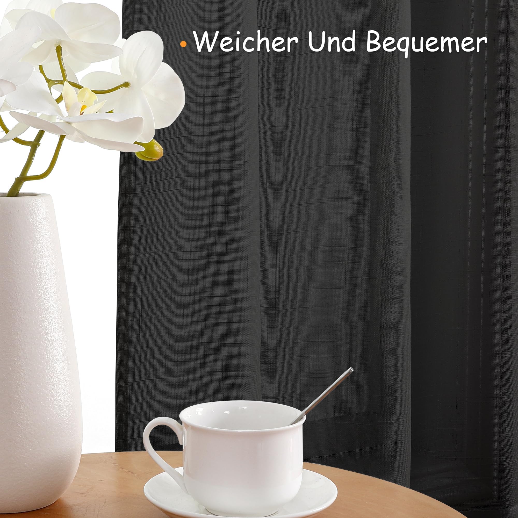 Cucraf Leinen Voile Vorhänge mit Ösen Lichtfilterung Gardine für Schlafzimmer Wohnzimmer – Bild 2