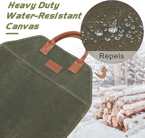 Miniatura 4 de GOOD GAIN - Transportador de leña encerado con asas, portador de madera para leña, bolsa de almacenamiento de leña resistente de 36 x 18.5 pulgadas,