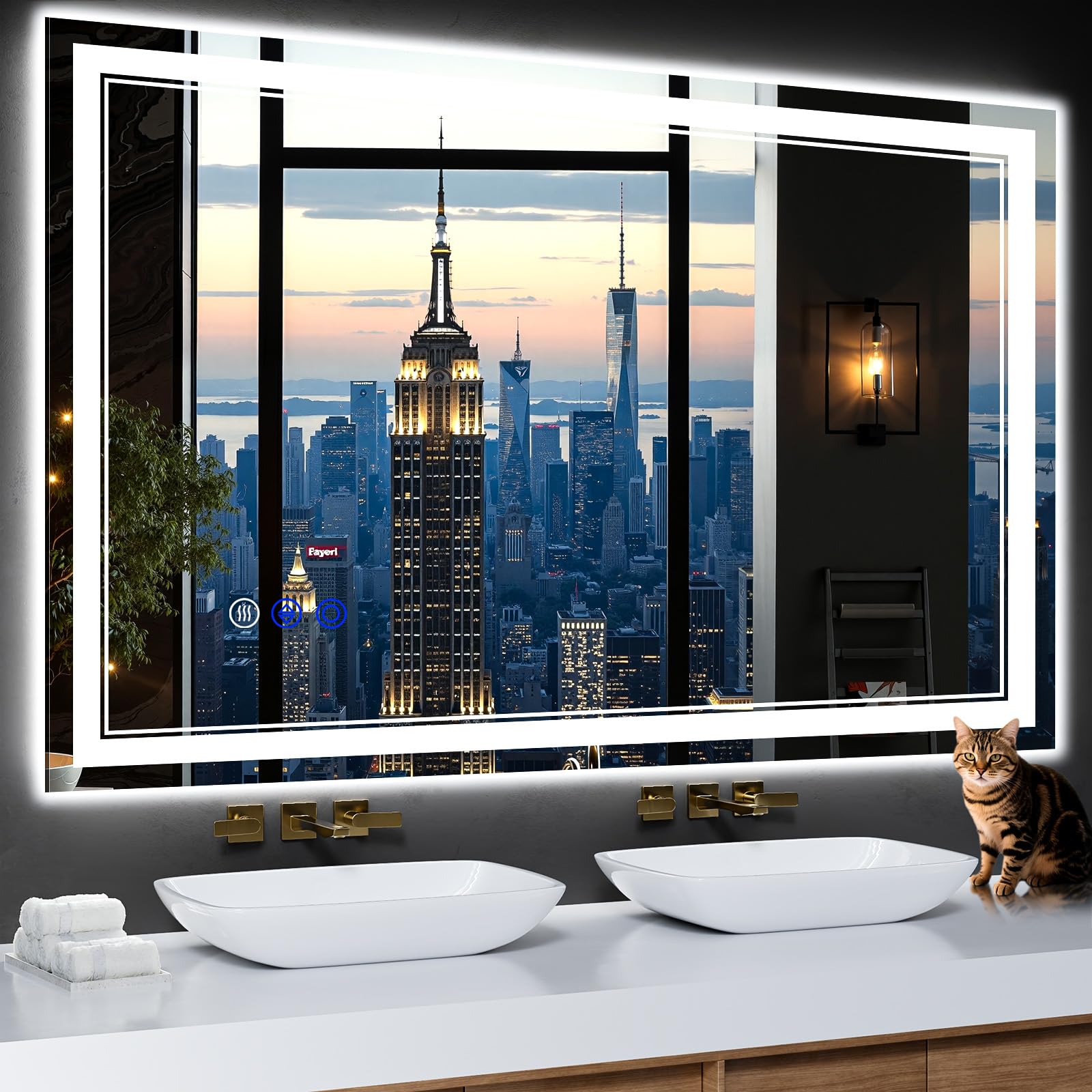 48"x30" LED Bathroom Mirror with Anti-Fog, Stepless Dimmable Lights, 3 Color Modes, Shatter-Proof Tempered Glass, Memory Function & Waterproof Design