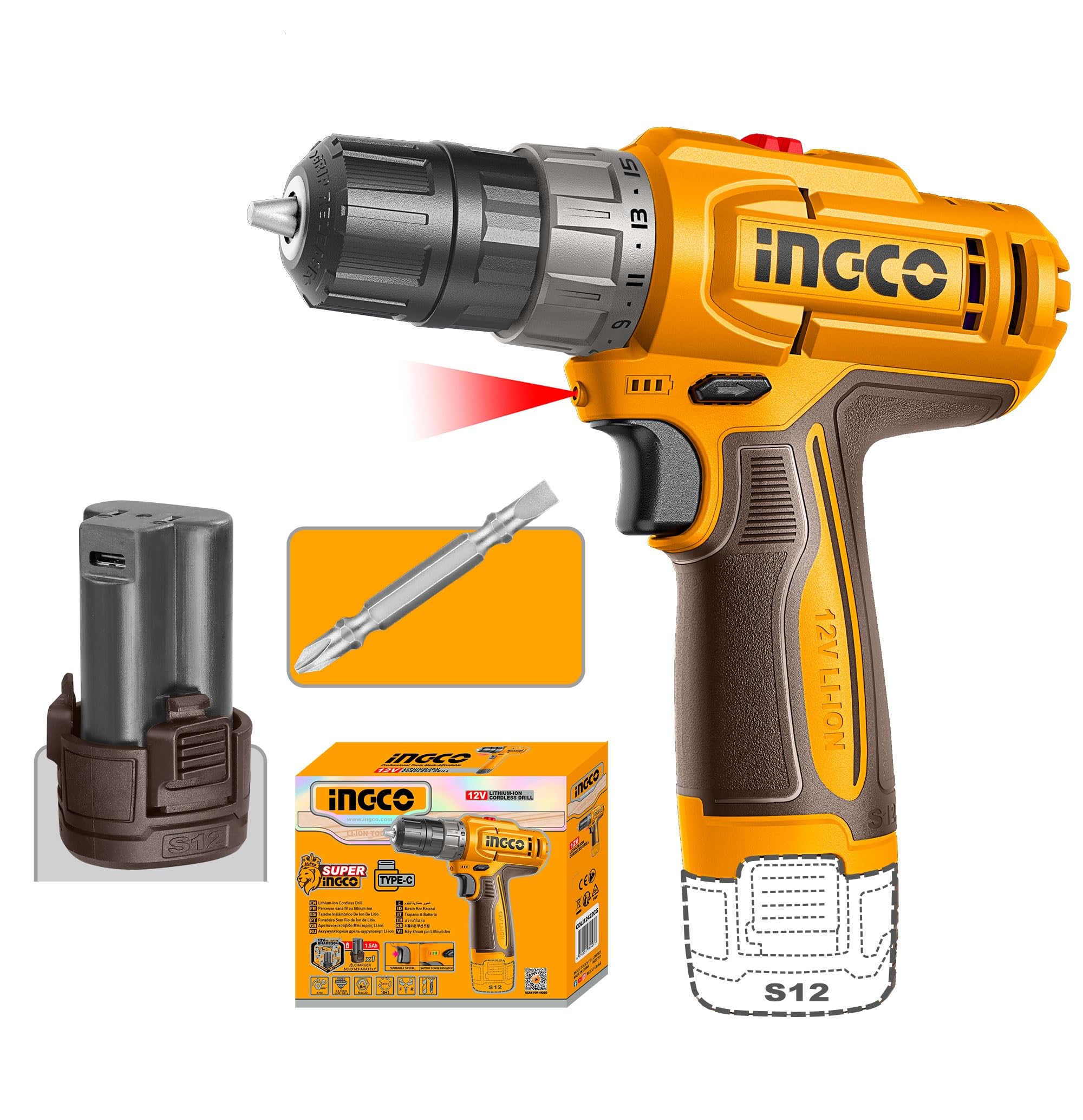 Cordless Drill Machine for home use, with 1 pcs Battery and Drill Bits, Battery drill machine Type C chargeing