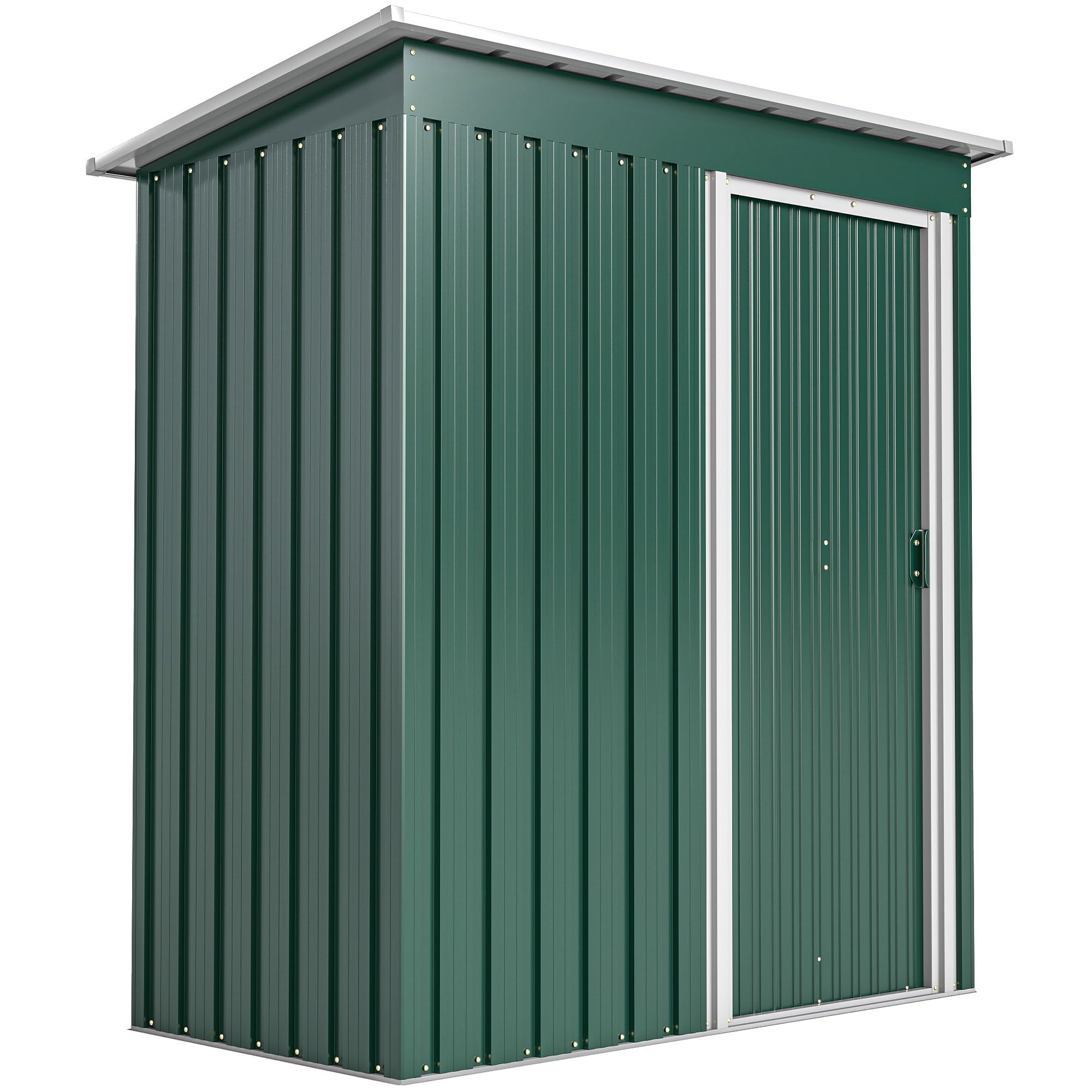 Outsunny 5 x 3ft Metal Garden Shed, Outdoor Storage Shed Galvanised Steel with Lockable Sliding Door and Sloped Roof, Waterproof Lean to Garden Tool Shed for Garden Patio, Green