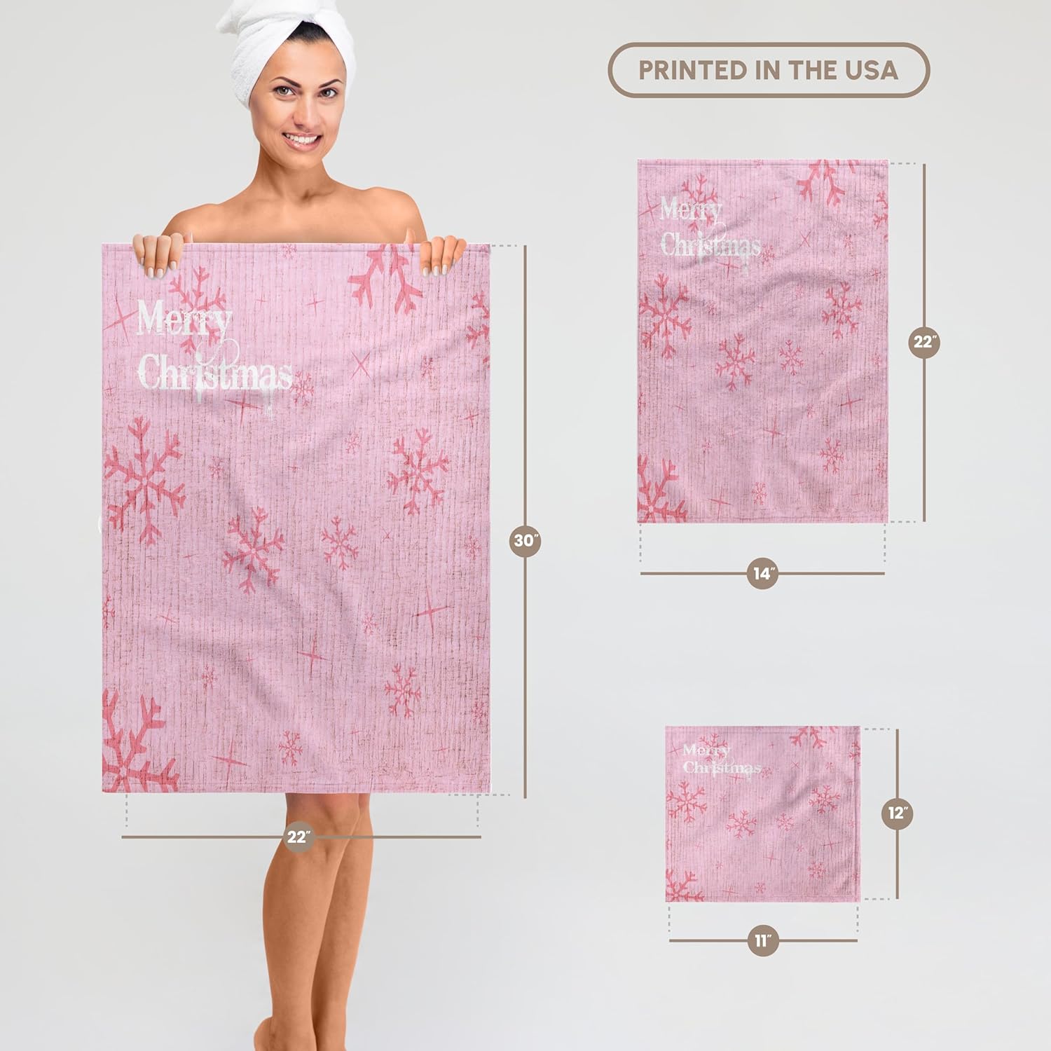 3dRose Pink Christmas Snowflakes 22x30 Bath Hand Pool Towel