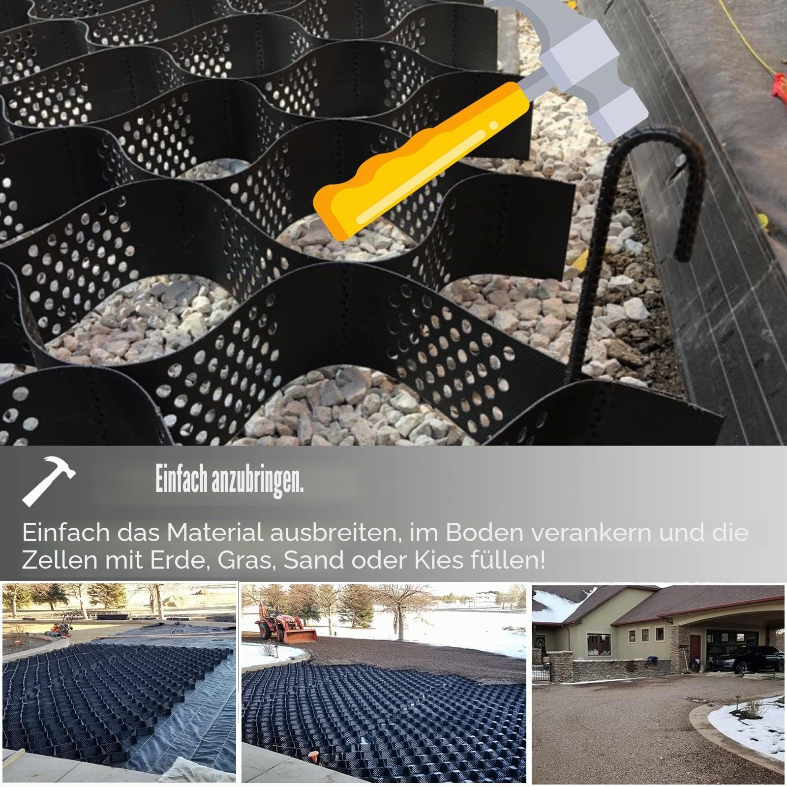 Hang bilizer Rejilla de suelo para terrazas, cobertizos, pendientes, caminos, estacionamientos, entradas - 200 cm x 500 cm / 79in x 197in