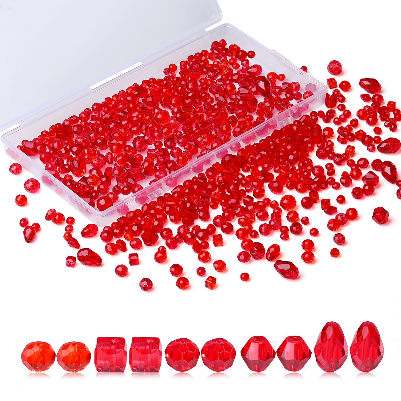 XIANNVXI 800pcs Faceted Red Beads 4/6/8mm Red Glass Beads for Crafting for Jewellery Making, 4mm, 6mm, 8mm