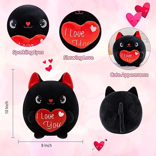 Miniatura 2 de Peluche de gato negro con corazón con texto en inglés "I Love You", peluche de San Valentín con corazón rojo para el día de la madre, regalo