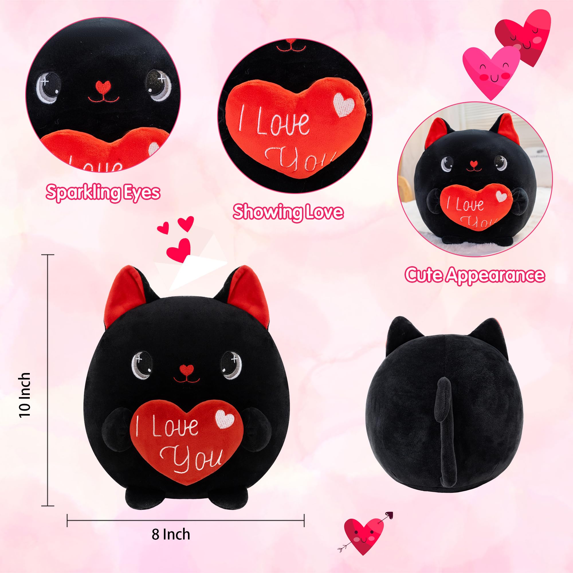 Xfrog Pluszowa zabawka kot 25 cm z sercem Kawaii, przytulanka, czarny kot, pluszak dla dzieci, na urodziny, Walentynki, dla dziewczyny