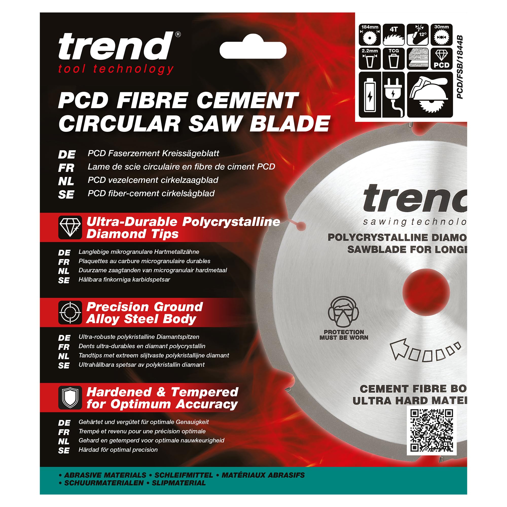 Trend PCD tarcza pilarska do włóknocementu 184 mm, otwór 30 mm, 4T