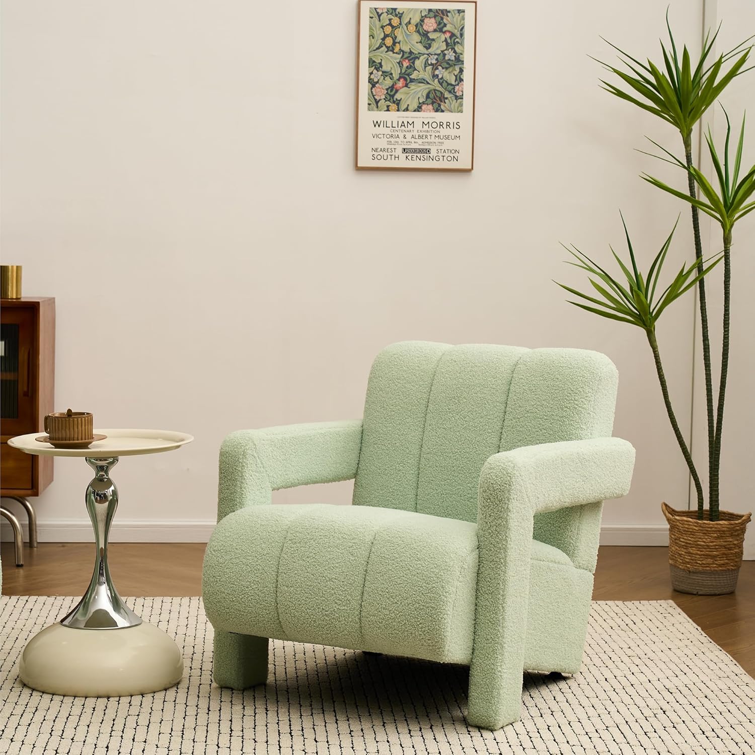 Mid Century Accent Chair, Comfy Living Room Chairs, Modern Upholstered Sofa Chair, Boucle Armchair, Lounge Reading Chair for Living Room, Bedroom (Ivory)