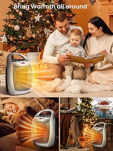 Miniatura 8 de Calentador de espacio portátil de cerámica con termostato, ventilador eléctrico para interiores de 1500 W con protección contra sobrecalentamiento y