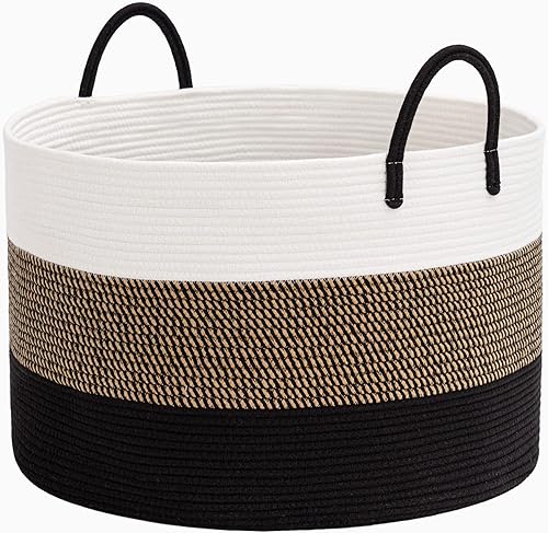 Miniatura 1 de Cesta de cuerda tejida grande con asas, cesta de manta para sala de estar, cesta de almacenamiento de juguetes para bebé, cesta redonda grande para