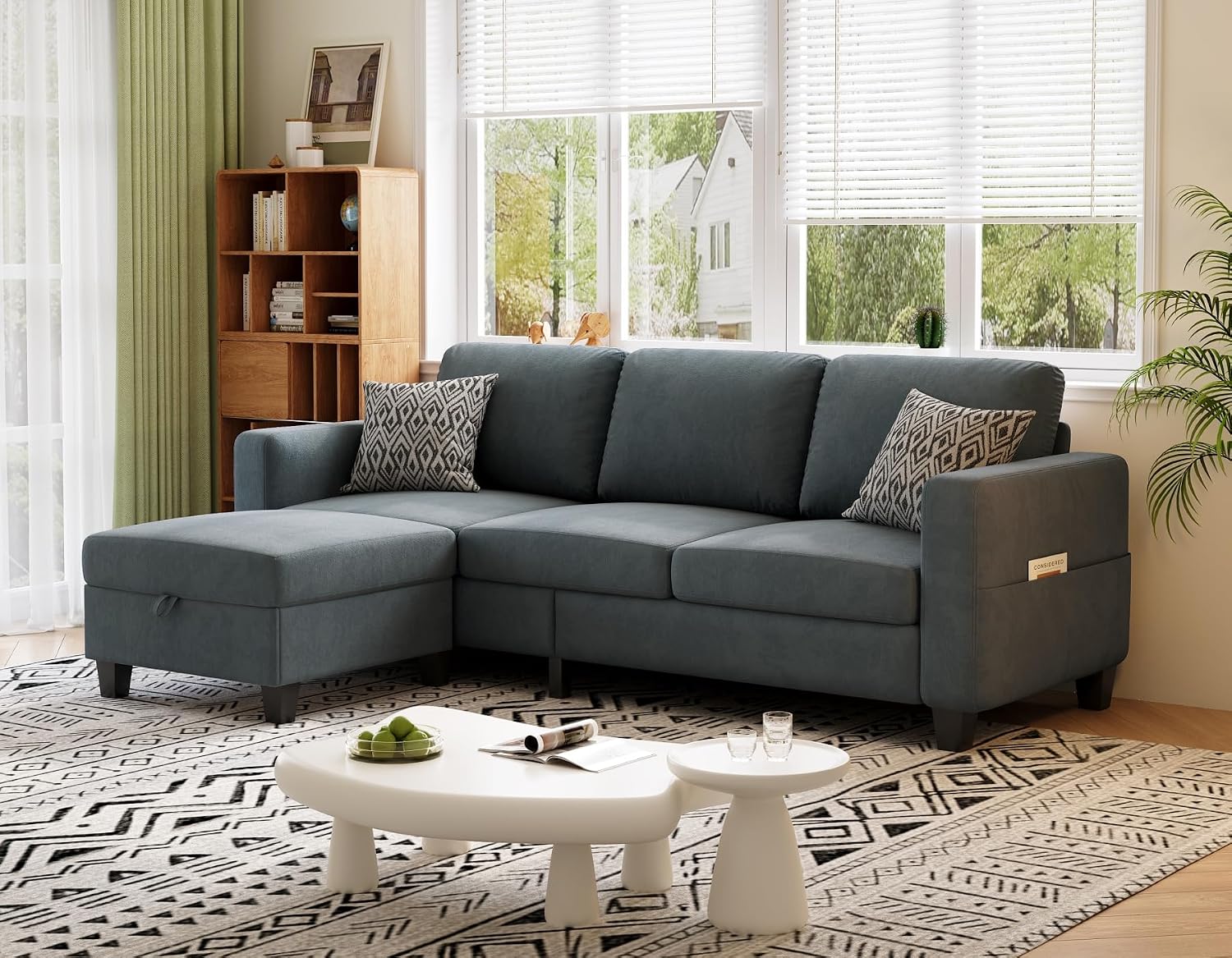Sectional Sofas Couches for Living Room 3 Seater L Shaped Couch with Storage Ottoman 78" Modern Velvet Fabric Grey Sofa for Apartment, Studio, Office, Small Space