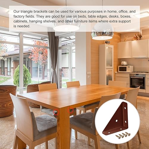 Miniatura 7 de uxcell 8 soportes de esquina angulares de 2.598 in x 2.598 in, soportes de acero laminado en frío con tornillos para borde de escritorio y cama