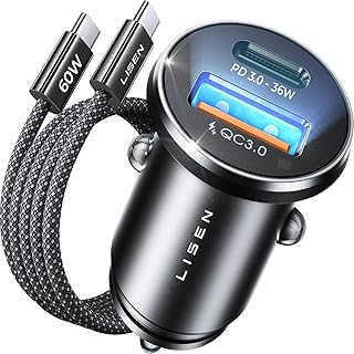 LISEN Caricatore Auto USB C 69W+60W Cavo [PD & QC3.0 Rapido] Caricatore Auto Accendisigari, Caricabatterie Auto USB C Kit di Accessori da Auto Per Cellulari Compatibile con iPhone 17 16 15 Pro Max