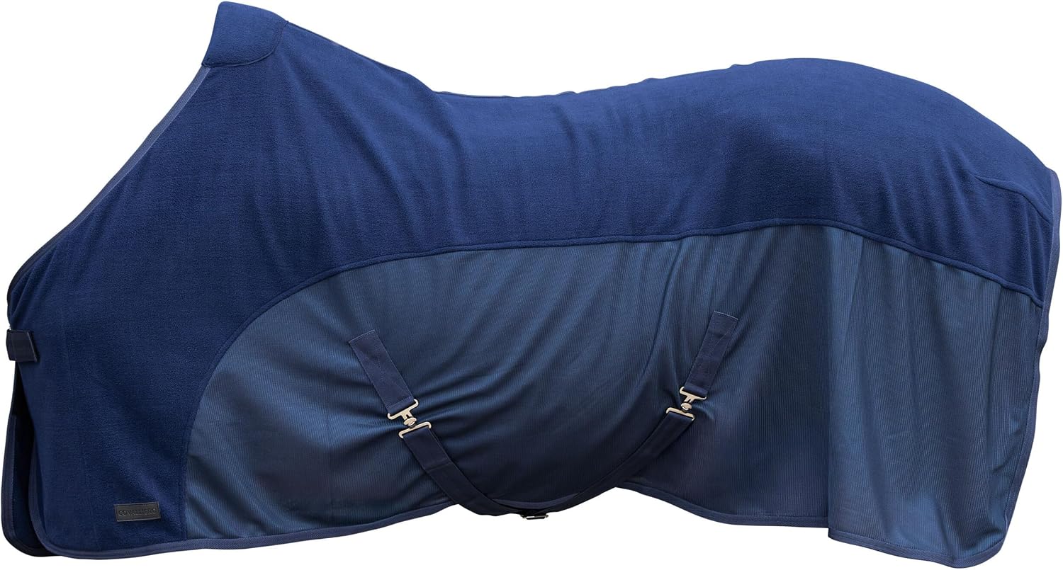 Covalliero - Cooler Blanket FS26 - Horse Blanket with Chest Buckle Cross Straps & Tail Strap - Lightweight & Breathable - Transport & Fly Blanket in Dark Navy - Size 165 cm