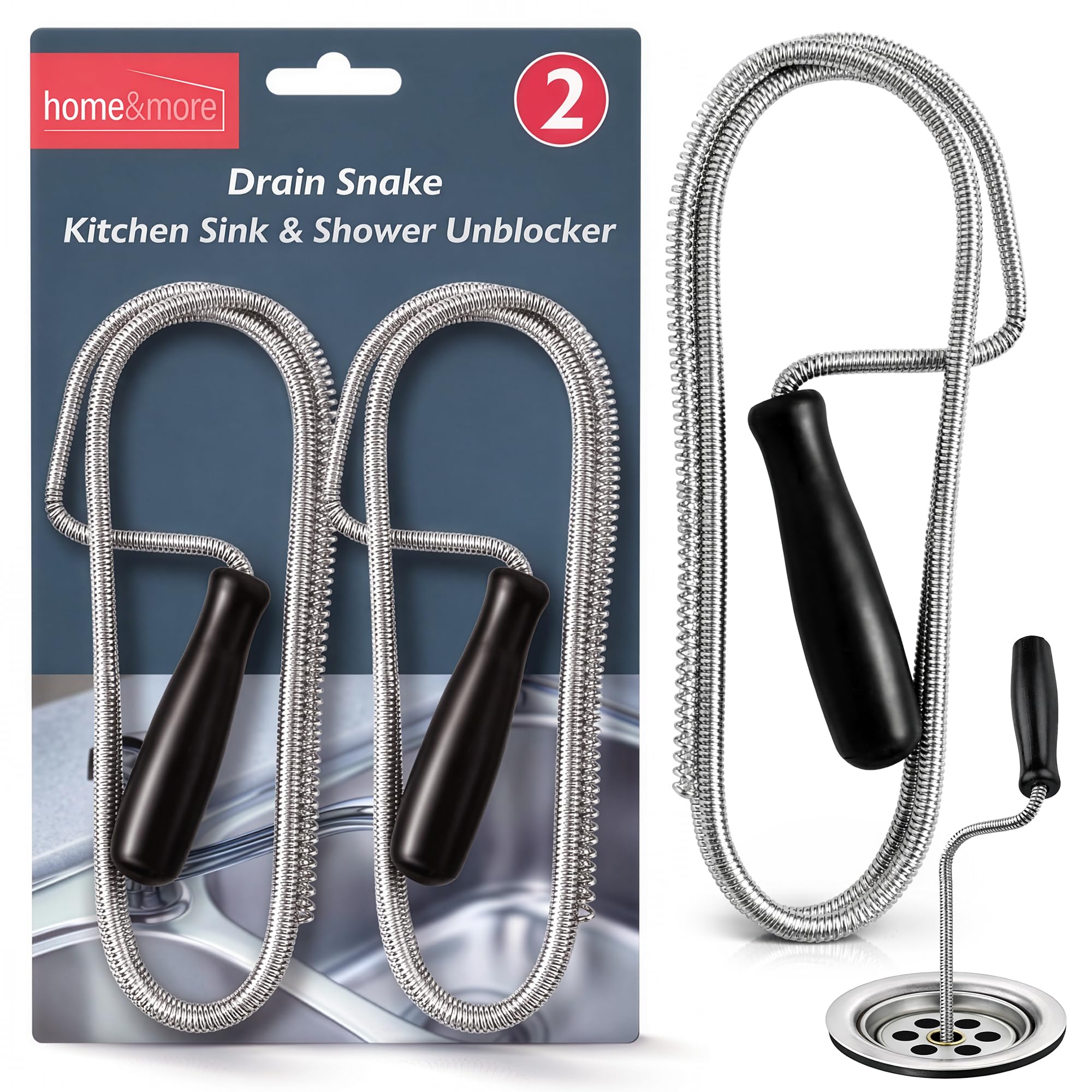 SOL 2pk Drain Snake Shower and Sink Unblocker Tool 100cm Plumbers Tool Flexible Drain Cleaning Wire for Sink Shower Bath Pipe Unclogging DIY Home Maintenance Easy Use Drainage Rods