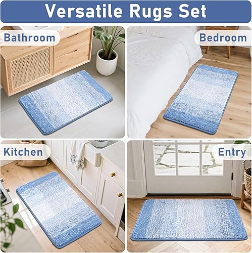 Miniatura 9 de Bsmathom Juego de 4 alfombras de baño con funda para inodoro, tapetes de baño suaves y absorbentes, antideslizantes, tapetes de baño de microfibra