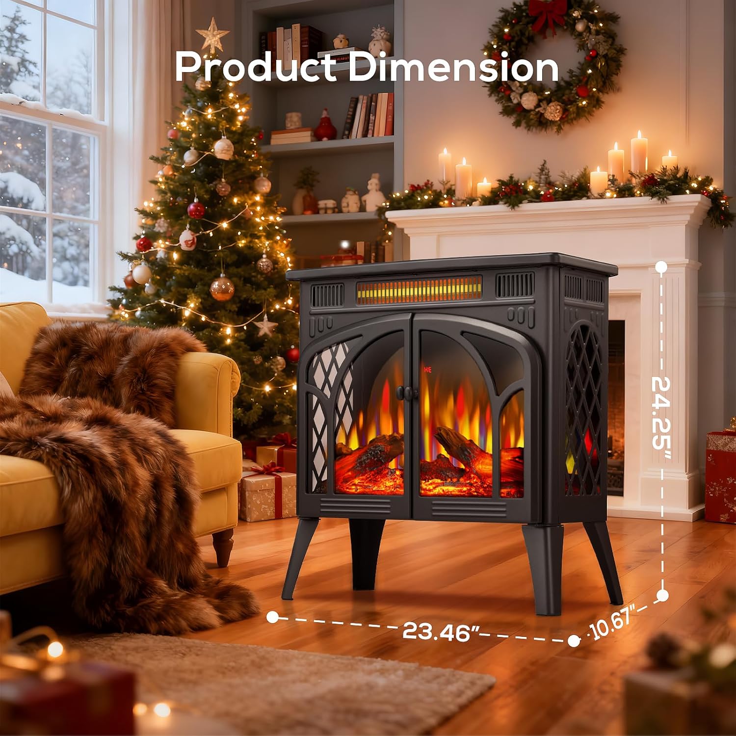 ZAFRO 24" Freestanding Electric Fireplace Stove with Remote Control, Fireplace Heater with Adjustable Flame Color and Brightness, Timer/Sleep Mode/Overheat Protection for Bedroom, Living Room(Black)