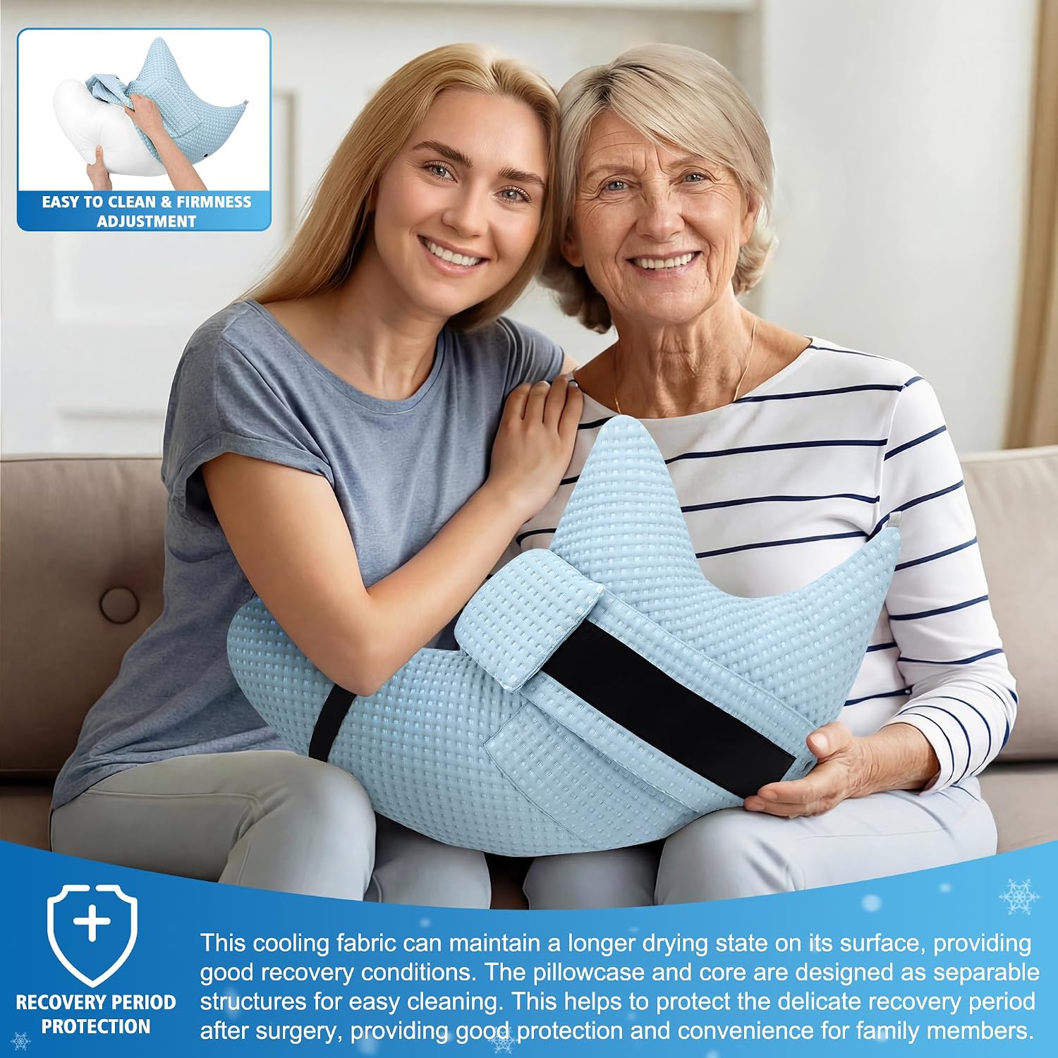 Shoulder Surgery Pillow with Cooling Cover for Post Recovery Side Sleeper and Rotator Cuff Pain Relief Must Haves After Frozen Arm Impingement Surgical Support Elevation Supplies, Machine Wash