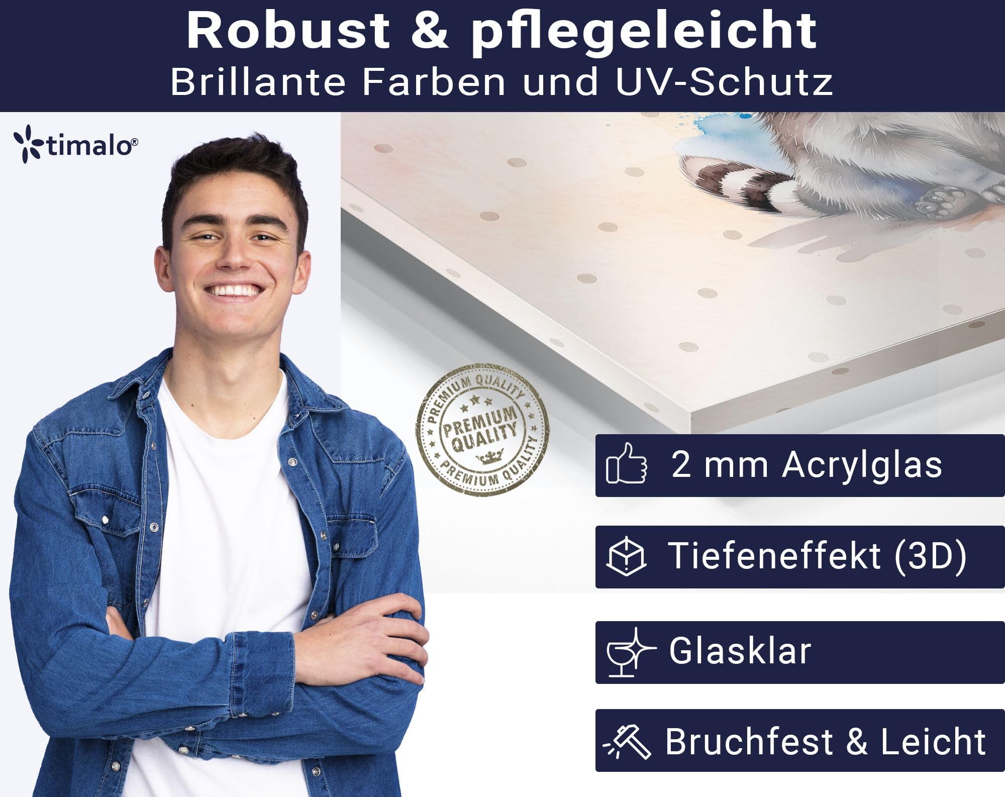 Schreibtischunterlage personalisiert mit Namen | 80 x 50 cm Waschbär | wasserfeste Schreibunterlage, abwischbar, glatt | stabiles, hochwertiges Acrylglas, Kinder Kunststoff Motiv Tiere