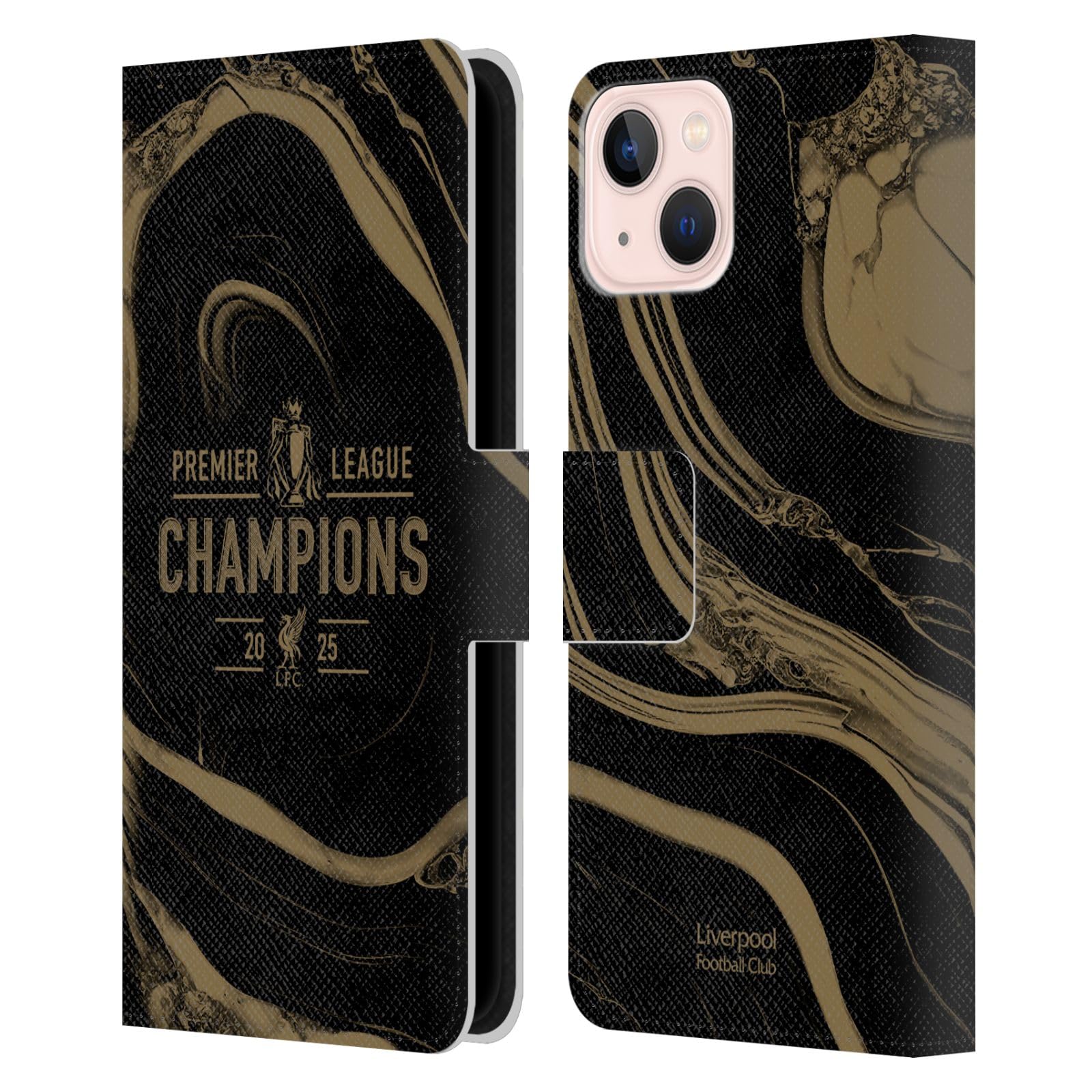 Head Case Designs Officially Licensed Liverpool Football Club Black Marble 2025 Premier League Champions Leather Wallet Case Compatible With Apple iPhone 13
