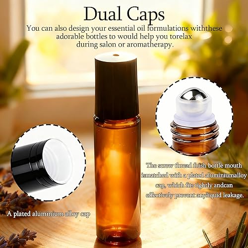Miniatura 27 de PrettyCare Paquete de 12 botellas de rodillo de aceite esencial de 0.3 fl oz con bola de rodillo de acero inoxidable – Botellas de vidrio rosa
