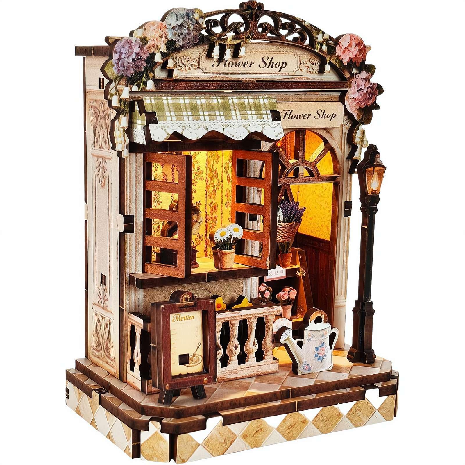 DIY Book Nook Kit – Miniature Doll-House Booknook Kits with LED Light, 3D Wooden Puzzle Bookend for Bookshelf Insert Decor, Vintage Library Craft Kit for Teens & Adults