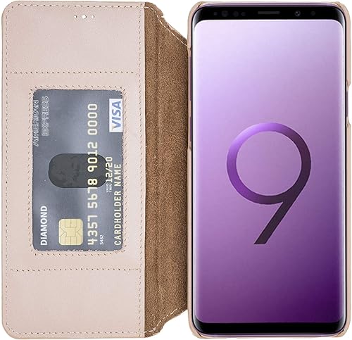 Venito Venice - Funda delgada compatible con Galaxy S9 con soporte, cartera, cierre automático y función de bloqueo RFID (rosa nude)
