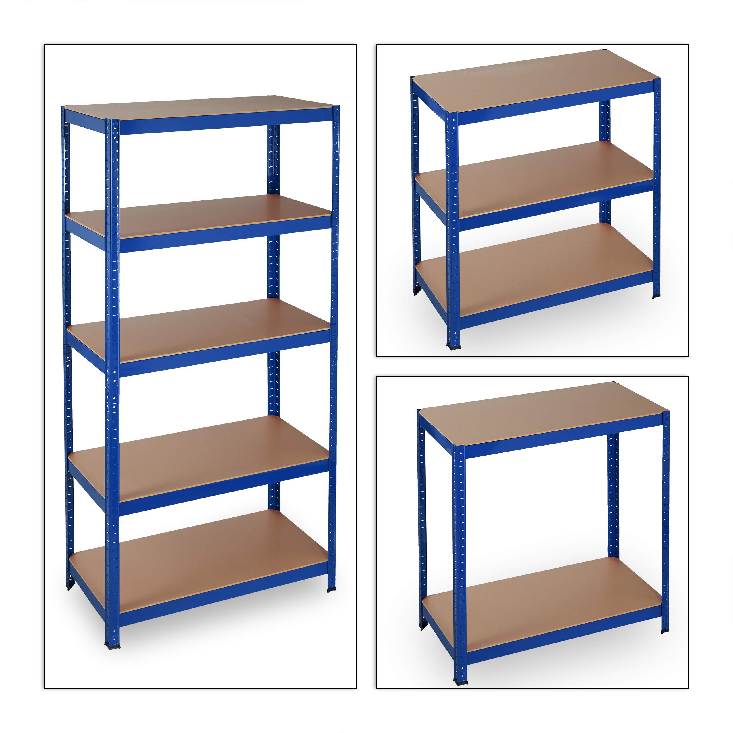 Relaxdays Estantería de Carga Pesada, 875 kg, Cinco estantes, Sistema de ensamblaje, 180x90x45 cm, Acero & MDF, Azul