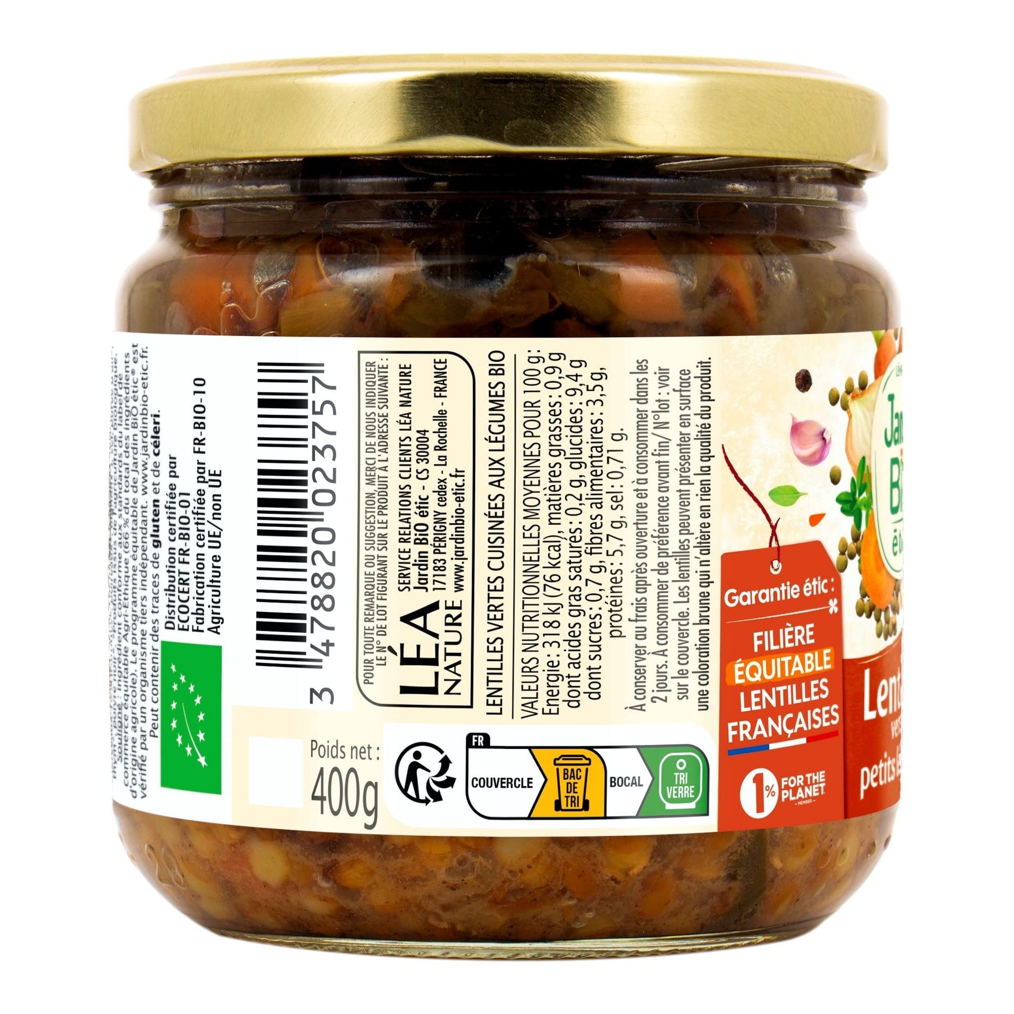 Jardin BIO étic - Lentilles vertes cuisinées aux petits légumes 400 g