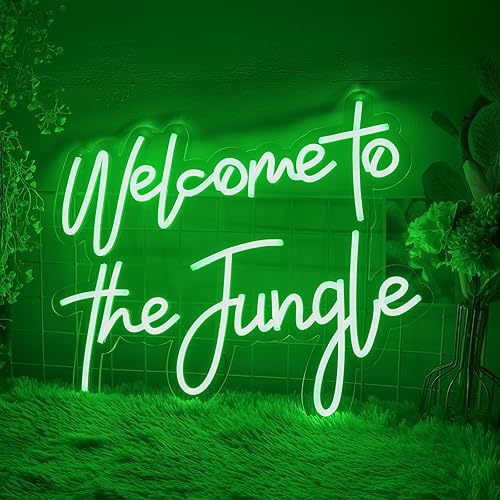 Letrero de neón LED verde con texto en inglés "Welcome To The Jungle" para decoración de pared, letrero iluminado para dormitorio, habitación de los