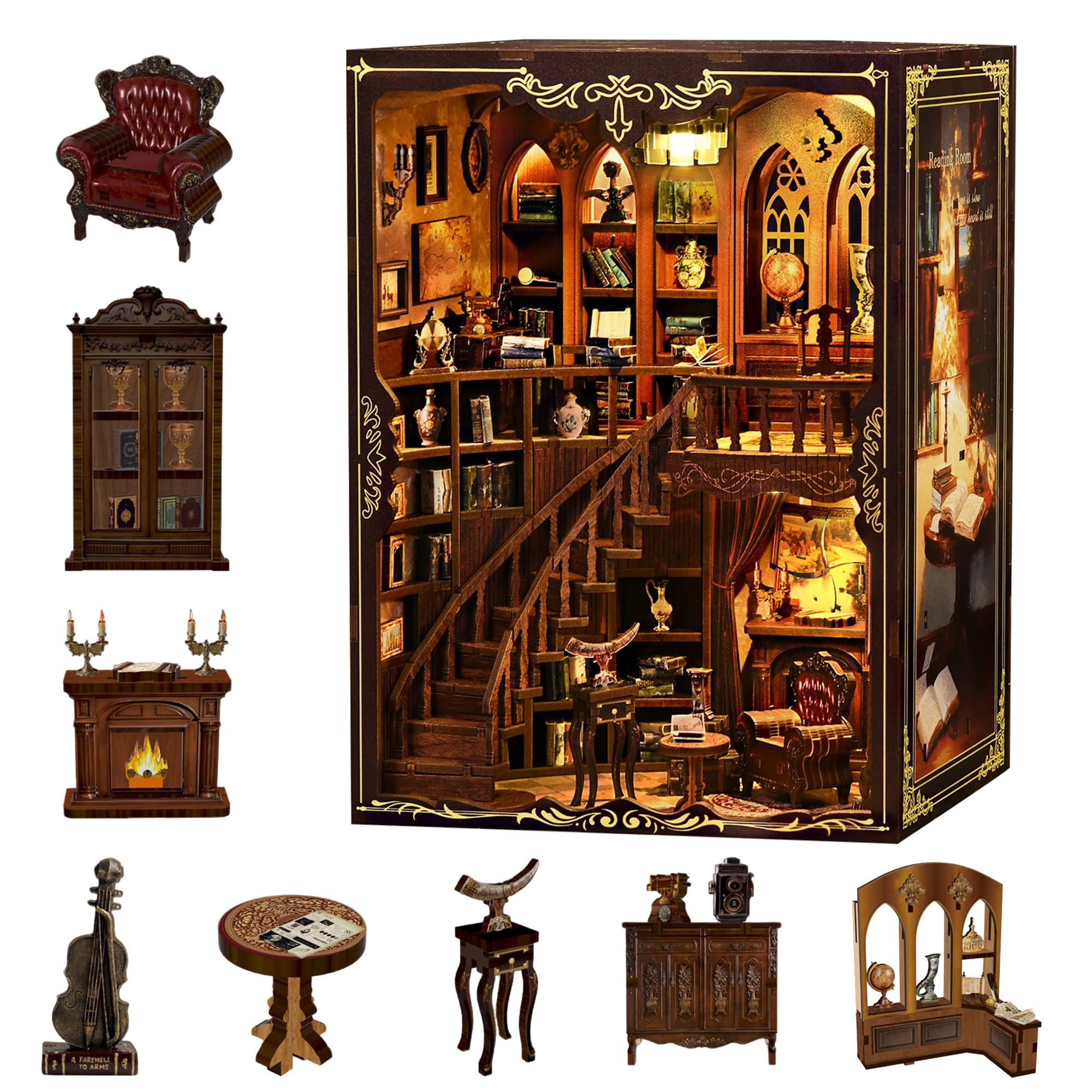 LUMYCE Book Nook Kit for Adults DIY Miniature House 3D Wooden Puzzle Craft Kit with LED Light and Dust Cover for Office Desk Bookshelf Decor