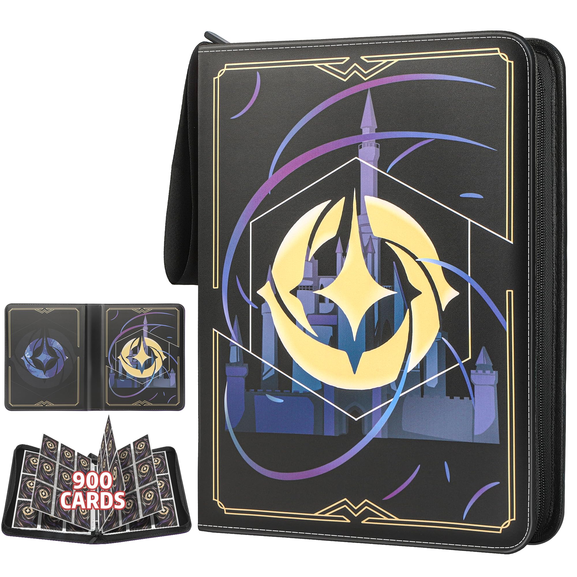 Trading Card Binder for Lorcana Cards Premium 9 Pocket Card Binder Compatible with Lorcana Cards 900 Pockets Capacity for TCG Storage Display Collection(Black 9)