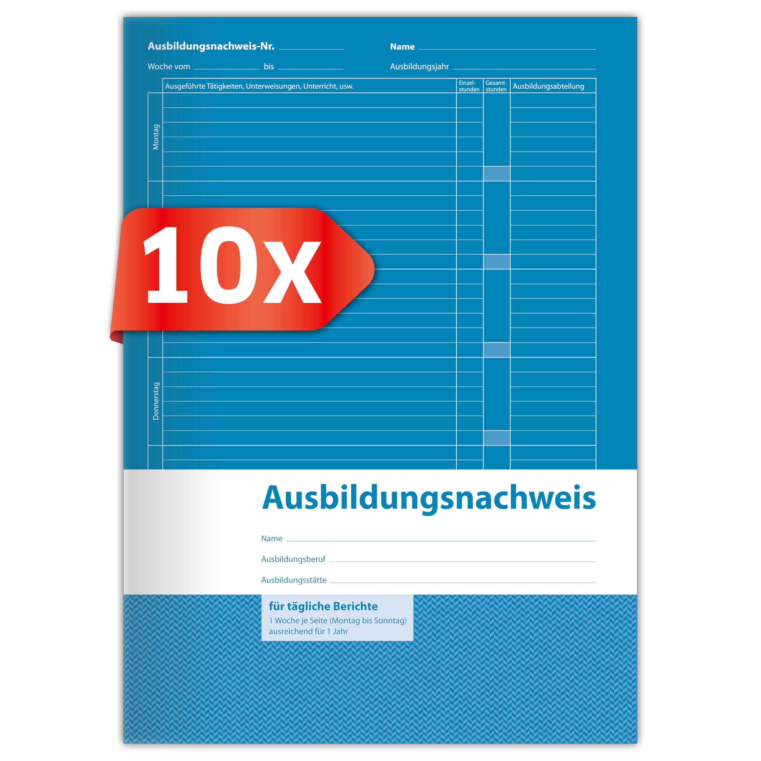 Primus Print 10 x zeszyt dokumentów potwierdzających wykształcenie, format A4, 56 stron, 1 tydzień na stronę (10)