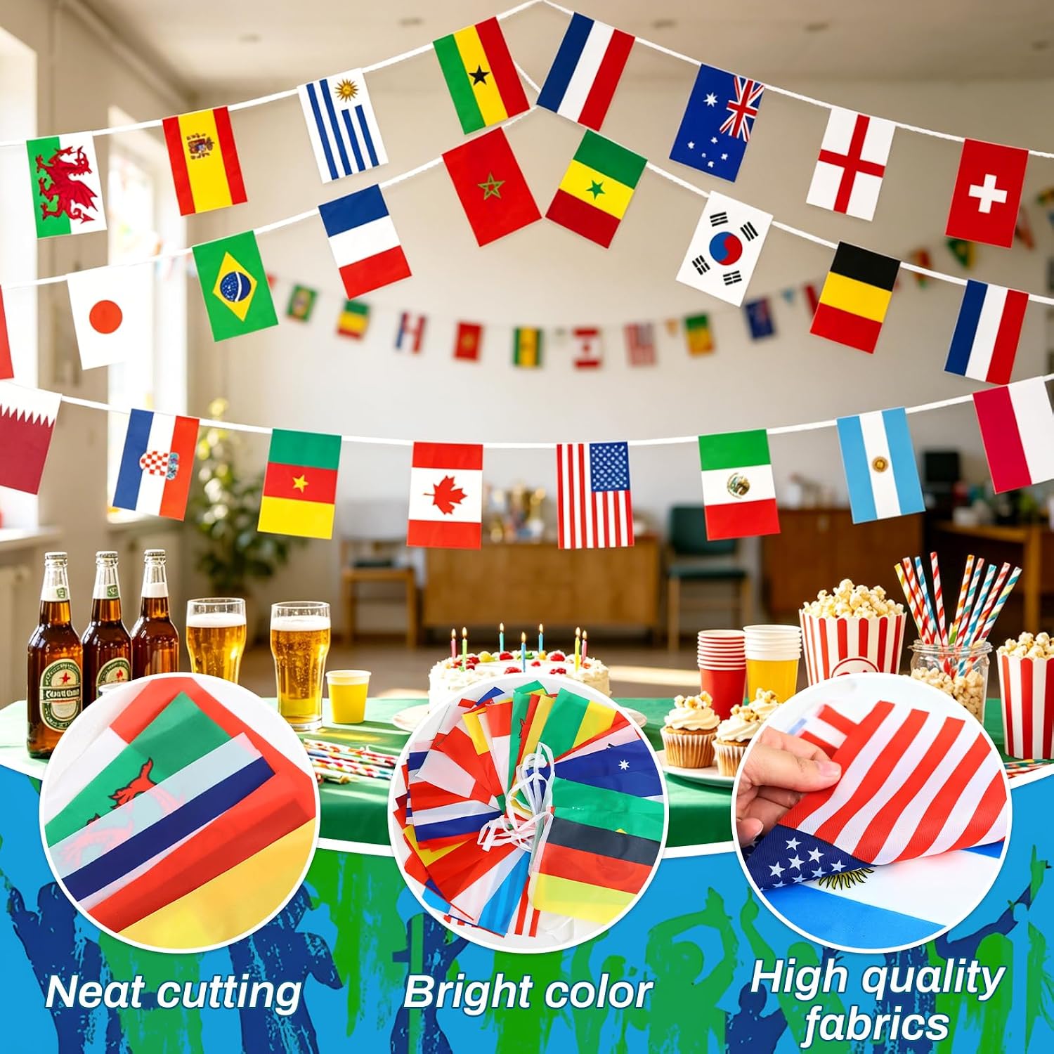 8PCS World Flags Banner Decorations, Welcome International Banner Porch Sign with paper Pompoms Countries String Flag International Party Supplies for Around the World Soccer Sports Events Club Classroom Party Decor