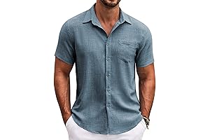UNTUC - Textured Casual Summer Beach Button-Down Shirt